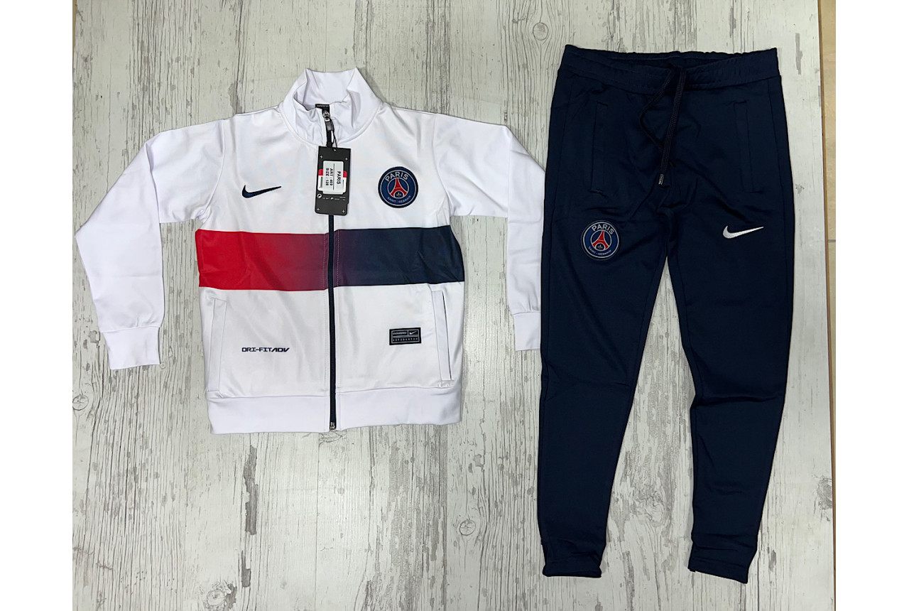 Детски футболен екип Paris Saint Germain бяло тъмно синьо и червено Детски футболен екип Paris Saint Germain бяло тъмно синьо и червено